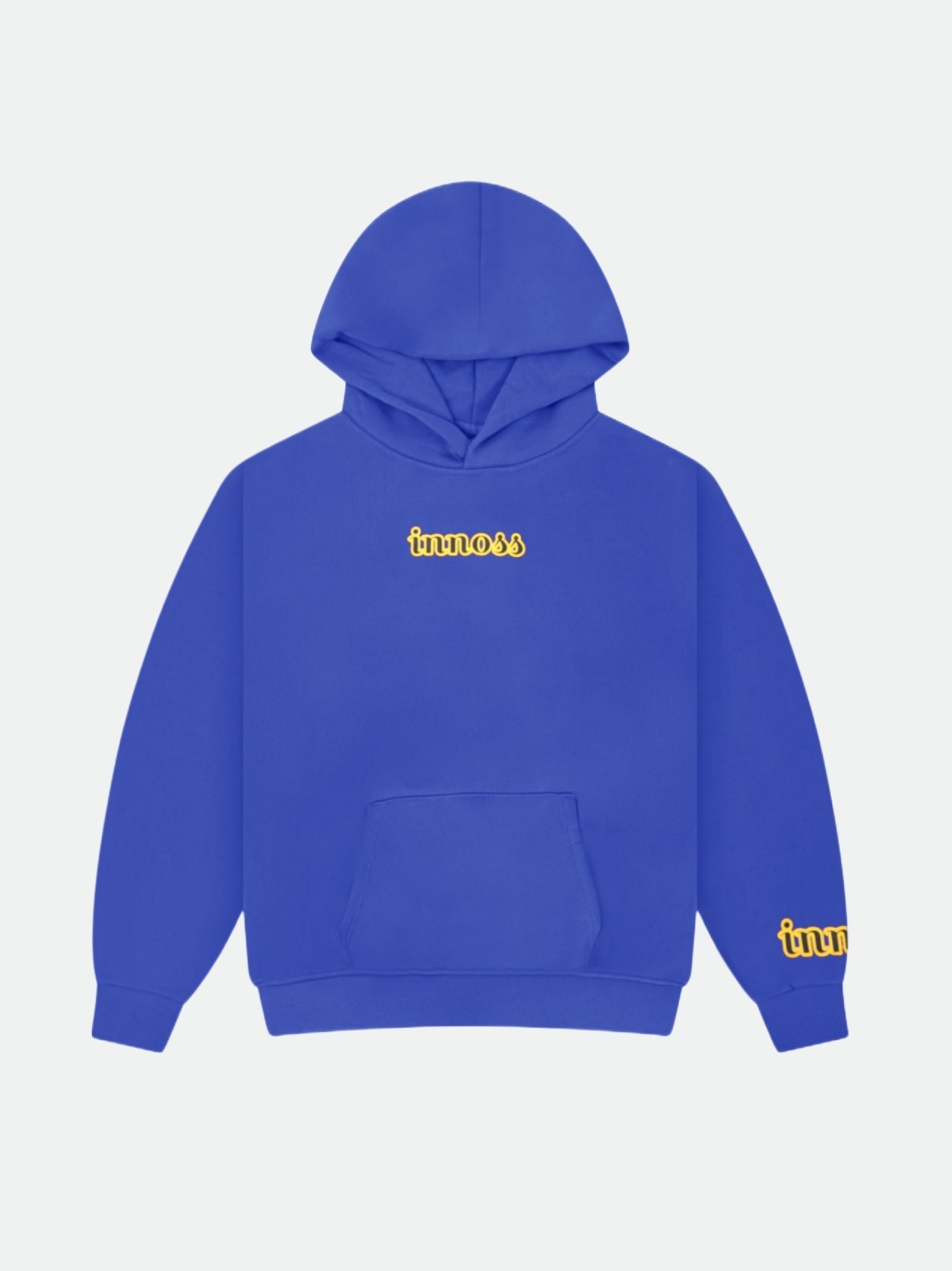 Blue oversized hoodie with dropped shoulders and front logo